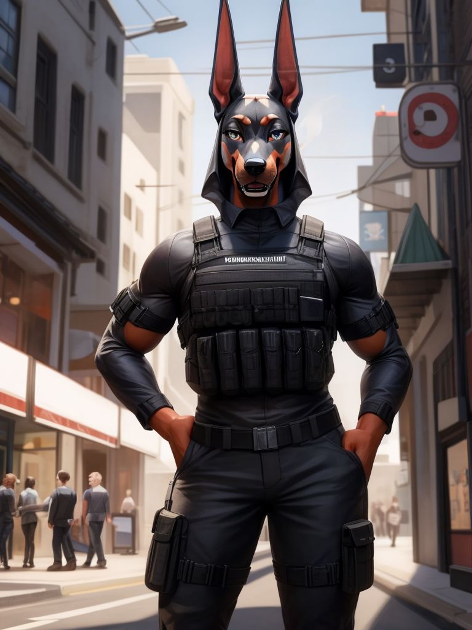 Doberman, uniform outfit, furry dog,  ai art generator, waifu, hentai, ai girlfriend